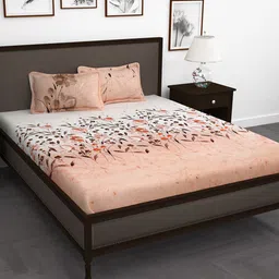 Story@home Blue & Peach-Coloured Floral 210 TC 2 King Bedsheet with 4 Pillow Covers image 2