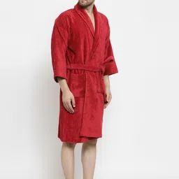 MYTRIDENT Men Red Solid Comfort Medium Bath Robe image 3