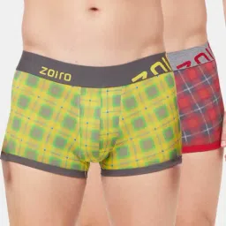 Zoiro Sulphur & Chinese Red Regular Fit Printed Trunks - Pack Of 2-image-1