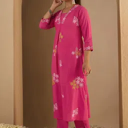 Indo Era Embroidered Pure Cotton Tunic With Trousers Co-Ords image 2