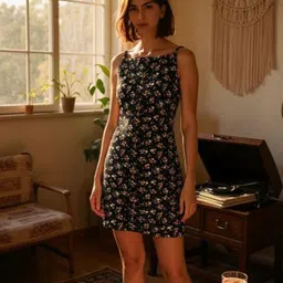 SFOTY Women Floral Printed Shoulder Straps Bodycon Mini Dress-image-22