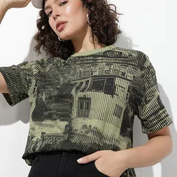 The Roadster Life Co. Graphic Printed Pure Cotton Oversized T-shirt-image-20