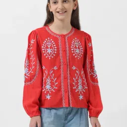 VERO MODA GIRL Red Embroidered Full Sleeves Shirt Top-picture-19