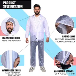 Allextreme XXL Size Transparent Crystal Raincoat With Adjustable Hood for Men, ‎ALL-CRYS-09 image 3