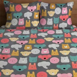 WEAVE AND DECOR Grey Cartoon Characters 300 TC Bedsheet with 2 Pillow Covers image 4