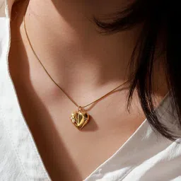 SALTY Stainless Steel Heart Shaped Artificial Stones Studded Pendant With Chain-picture-38