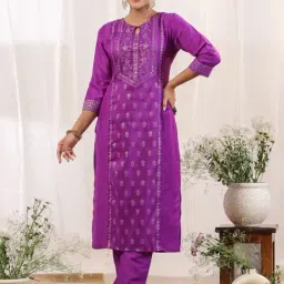Ishin Purple Woven Pattern Kurta Pant Set-picture-15