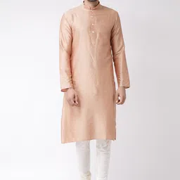 KISAH Men Pink Kurta with Churidar & Jacket image 5