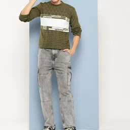 Aarika Men Typography Printed Striped Woollen Pullover image 2