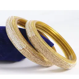 ZULKA Set Of 2 Zircon Gemstone Studded Linked Kada Glass Bangles image 2