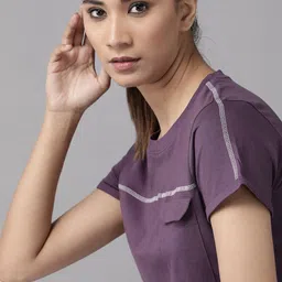 Roadster Women Purple Solid Round Neck Pure Cotton T-shirt-picture-24