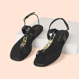 Forever Glam by Pantaloons Women's Black Toe Ring Sandals-picture-15