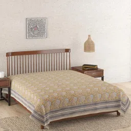 Fabindia Yellow & Blue Printed Floral Printed Cotton Double Bed Cover-image-31