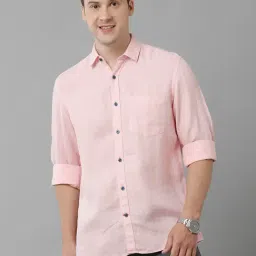 Linen Club Pink Regular Fit Linen Shirt-image-1