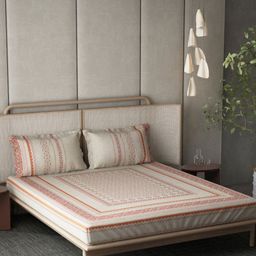 DDecor Ethnic Red & Beige Ethnic Motifs 144 TC King Bedsheet with 2 Pillow Covers-picture-1