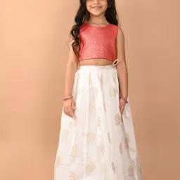 LilPicks Kids Red & White Printed Blouse with Lehenga-image-22