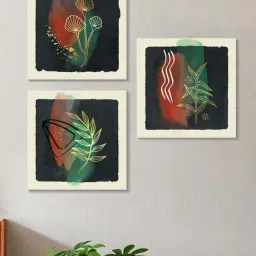 Art Street Green & Red Botanical Gingko Leaf Stretched Wall Art - Set of 3-picture-26