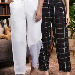 Kryptic White & Black Cotton Relaxed Fit Printed Lounge Pants - Pack of 2-picture-38