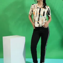 Campus Sutra Beige Printed Shirt image 4