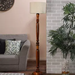 Tucasa NTU-127 B-22 Floor Lamp with Wood Base with Wood base (Beige) image 3