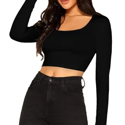 Women's Comfy Cotton Full Sleeves Tops Scoop Neck Crop Top Women image 1