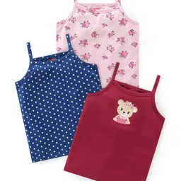 Babyhug 100% Cotton Knit Sleeveless Slips Floral & Bear Print  Pack of 3- Multicolour-image-87