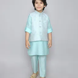Ministitch Full Sleeves Solid Coordinating Kurta & Pyjama Set With Sequin Motif  Embellished Jacket - Blue-picture-21