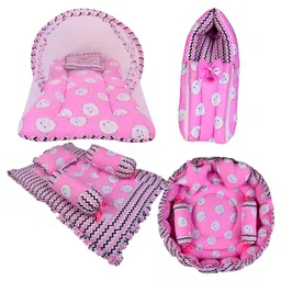 Babytoons Combo of Baby Nest with Pillows | Bed with Net | New Born Carry Bag | 4 Pcs Gadda Set (0-12 Months) Pink-picture-18