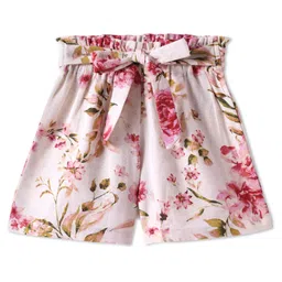 CrayonFlakes Rayon Floral Printed Shorts - Off White image 1