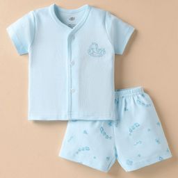 Zero Interlock Knit Half Sleeves Shorts Night Suit With Animal Print - Light Blue-picture-14