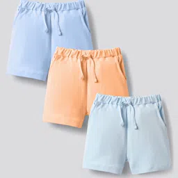 Bonfino Cotton Knit Above Knee Length Solid Colour Shorts Pack Of 3 - Light Blue & Orange-picture-10