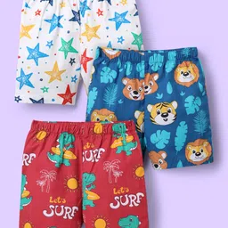 Babyhug Cotton Woven Above Knee Length Boxers with Animal Print Pack of 3 - Blue Red & White-picture-14