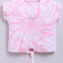 giniekids Cotton Knit Half Sleeves Tie Dye & Butterfly Applique Top - Pink-picture-34