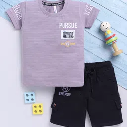 TOONYPORT Cotton Knit Half Sleeves Pursue Text Printed Tee & Shorts Set - Purple-image-18
