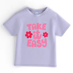 Nautinati Cotton Knit Half Sleeves Take It Easy Text & Floral Printed Tee - Lavender-image-76