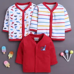 BUMZEE Cotton Knit Full Sleeves Jhablas With Dino Print Pack Of 3 - Red & White-picture-31