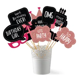 Zyozi Birthday Photo Booth Props Kit Rose Gold - Pack of 17 image 2