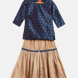 Vastramay Three Fourth Sleeves All Over WivenCubic Motif Designed Kurta With Coordinating Sharara - Blue & Rose Golden image 3