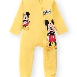 Babyhug Disney Single Jersey Knit Full Sleeves Sleep Suits With Mickey Mouse Graphics Pack Of 2 - Yellow & Blue image 2