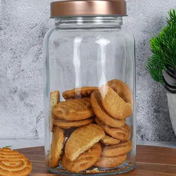 Femora Clear Glass Jar for Kitchen Storage Gold Lid, 1500 ml, Set Of 4 image 2