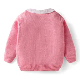 Babyhug Knitted Full Sleeves Front Open Sweater With Peter Pan Collar & Cable Knit Design - Pink image 2