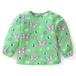Babyhug Cotton Knit Full Sleeves Tops with Polka Dots& Butterfly Graphics Pack of 3 - Pink Green & Purple image 2