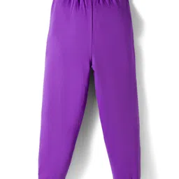kookie kids india Kookie Kids Terry Knit Full Length Solid Lounge Pant with Small Badge Draw Cord & 2 Pockets - Purple image 2