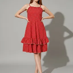 Mast & Harbour Polka Dot Print Ruffled Fit & Flare Dress-picture-21
