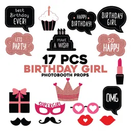 Zyozi Birthday Photo Booth Props Kit Rose Gold - Pack of 17 image 3