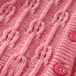 Babyhug Knitted Full Sleeves Front Open Sweater With Peter Pan Collar & Cable Knit Design - Pink image 3