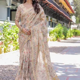 ALMAARI FASHION Ethnic Motifs Printed Pure Cotton Handloom Banarasi Saree image 2