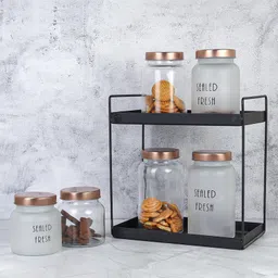 Femora Clear Glass Jar for Kitchen Storage Gold Lid, 1500 ml, Set Of 4 image 4