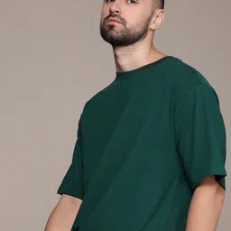 The Roadster Lifestyle Co. Oversized Fit Solid Drop-Shoulder Sleeves Pure Cotton T-shirt-picture-27
