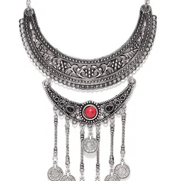 YouBella Oxidised Silver-Plated Cut-Out Textured Necklace-picture-45
